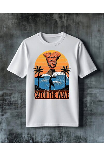 COMVİCHO Catch the Wave Surfing Printed Oversize T-Shirt