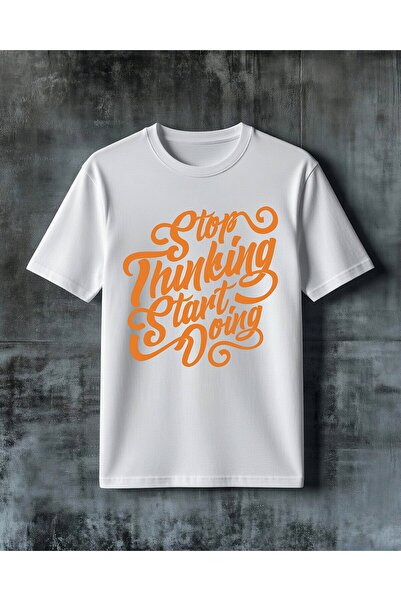 COMVİCHO Stop Thinking Start Doing Printed Oversize T-Shirt