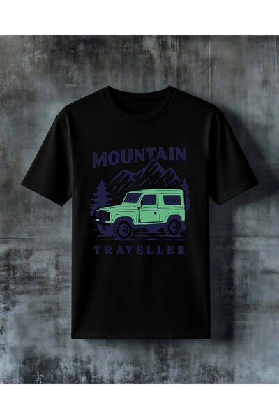 COMVİCHO تي شيرت مطبوع عليه mountain traveller yesil jeep مقاس كبير