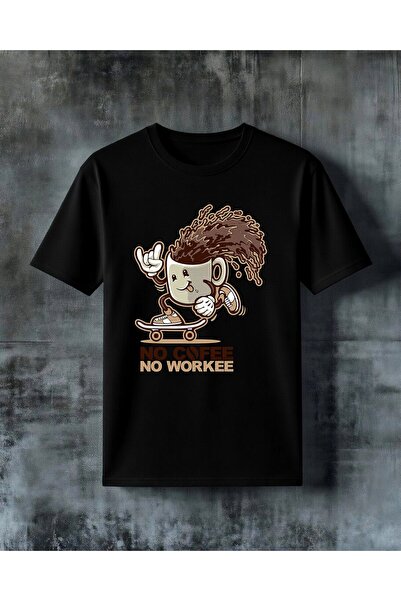 COMVİCHO تي شيرت كبير الحجم مطبوع عليه عبارة no coffee no workee kahve kupa