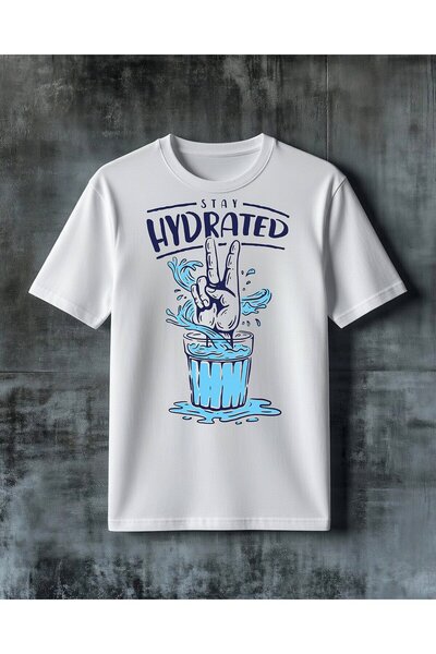 COMVİCHO تي شيرت كبير الحجم مطبوع عليه عبارة "Stay Hydrated Su Bardak"