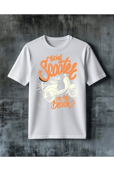 COMVİCHO Riding Scooter Beach Printed Oversize T-Shirt