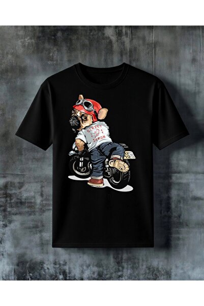 COMVİCHO Street Demon Motorcycle Dog Printed Oversize T-Shirt
