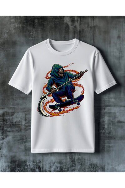 COMVİCHO Olum Skateboard Ates Printed Printed Oversize T-Shirt