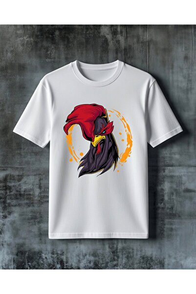 COMVİCHO Rooster Red Bass Printed Oversize T-Shirt