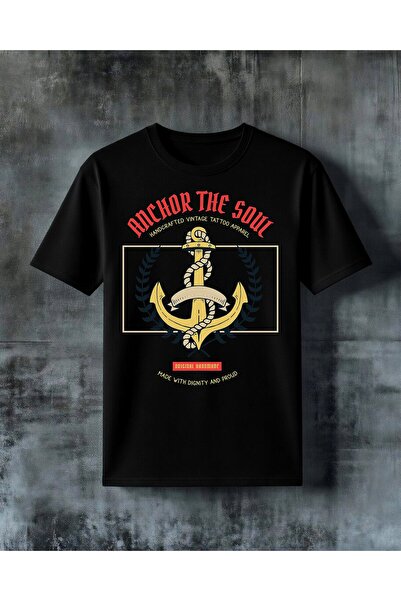 COMVİCHO تي شيرت مطبوع عليه anchor soul vintage tattoo مقاس كبير