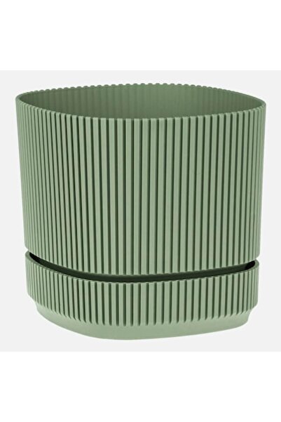 OEM Flower Pot Plastic Square with Embossed Stripes Mint Green & Integrated S...