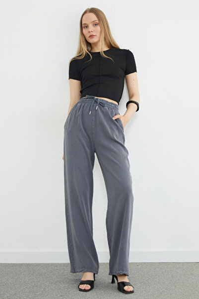 Fulla Moda Pantaloni Tencel cu șnur în talie și buzunare