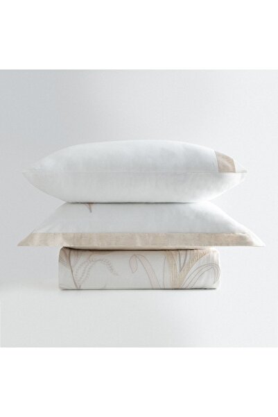Ecocotton Leda King Size Duvet Cover Set 100% Organic Cotton Linen Embroidere...