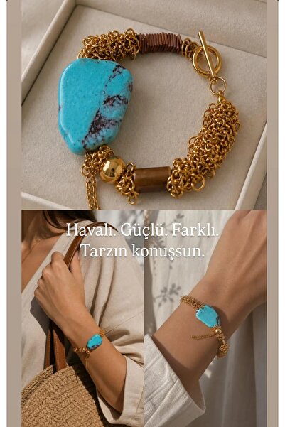 LemaStone Natural Stone Mystic Turquoise Steel Bracelet