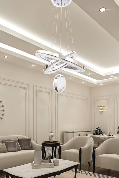 Fer Avize Kardelen Modern Tasarım Sarkıt Led Avize 3 Renk Işık Kristal Görünü...