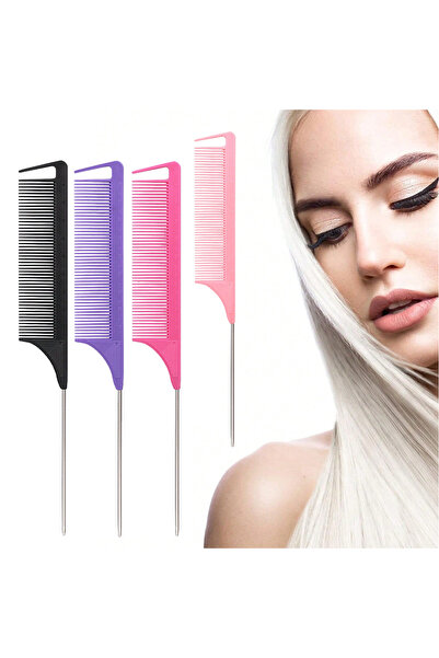 Choice3 مجموعة أمشاط ذيل الفأر من HunSe - 4 قطع - أمشاط احترافية ذات أطراف دق...