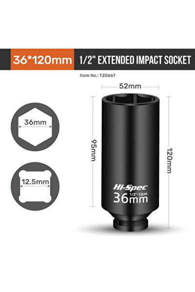 Choice10 36mm Hi-Spec 1/2" Extra Long Drive Impact Socket CR-MO Pneumatic Sle...