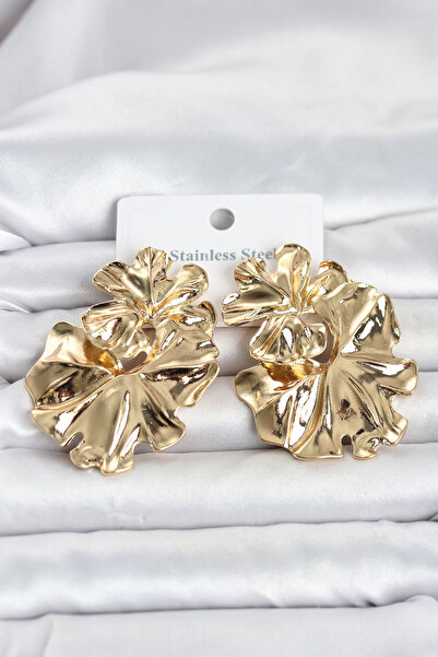 LuxeGem 316L Steel Gold Color Lotus Model Women's Earrings
