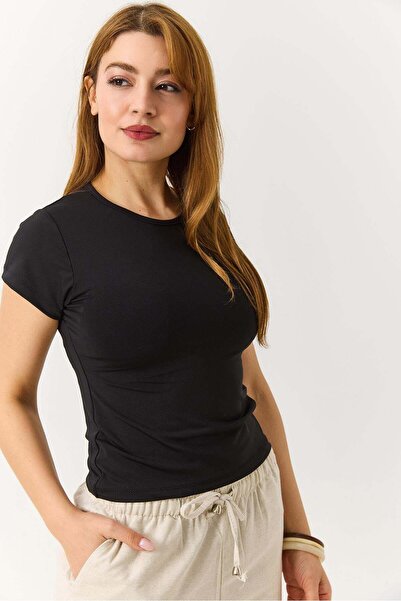 Raneel Kazançlı Alışveriş Tricou simplu pentru femei, negru, cu decolteu rotund