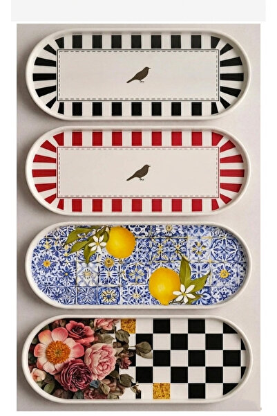 ZeDesign 4 Patterned Oval Coffee Presentation Trays - Stylish Design