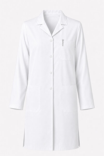LOOKMT MODA Work Apron White Alpaca Fabric Snap Fastener Laboratory Apron