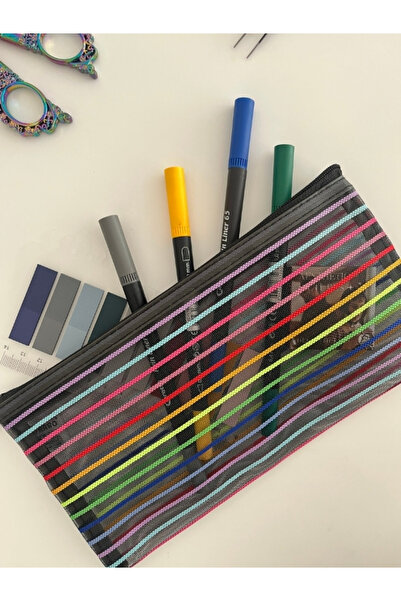 Kağıt Gemi Dükkan Neon Çizgili A6 Boy Tek Bölme Fermuarlı Organizer Dosya Çan...