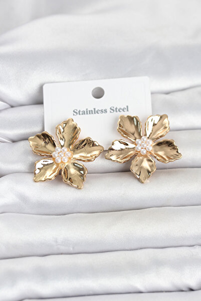 Skygo 316L Steel Gold Color Lotus Flower Model Women's Earrings Tj-Bkp11810