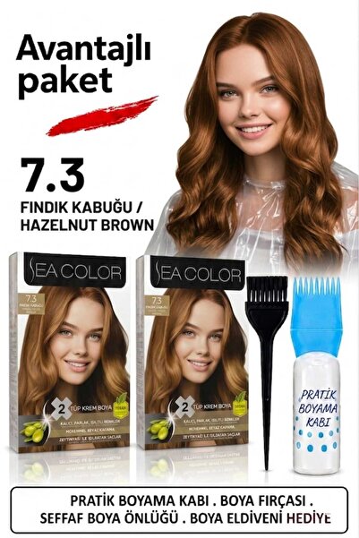 Sea Color Set Saç Boyası 7.3 Fındık Kabuğu 2 Li 2 Kutu+Pratik Boya Kabı