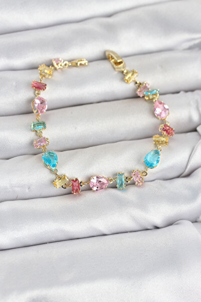 Lisinya Mixed Color Gold Color Gema Women's Bracelet with Crystal Stones, Bag...