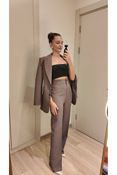 Melis Tuna Butik Kahverengi atlas Ceket