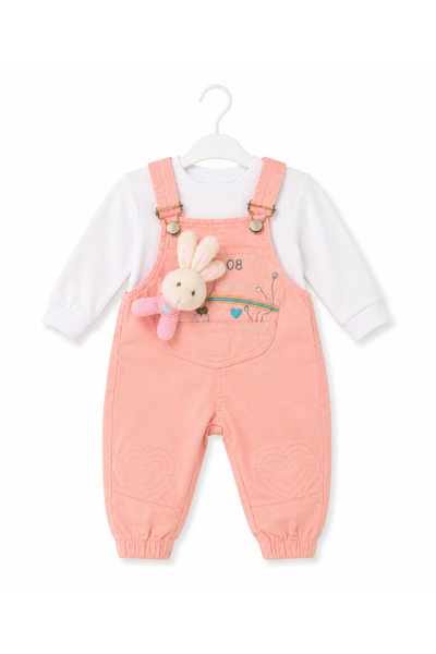 Melisa Ticaret Kız Bebek Oyuncaklı Salopet Takım Peluş Tavşan Detaylı Şık Gün...