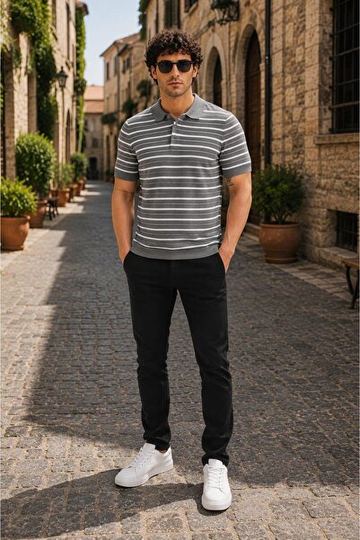 ALEXANDERGARDI Tricou tricotat cu guler polo și nasturi în dungi