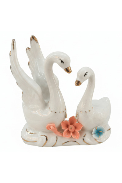 AKDC Luxury White Ceramic Swan Table Décor with Multicolour Floral Artwork fo...