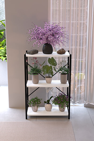 AWOX 3 Raflı Metal Dekoratif Çiçeklik Kitaplık Çok Amaçlı Raf Ünitesi 90x60x3...