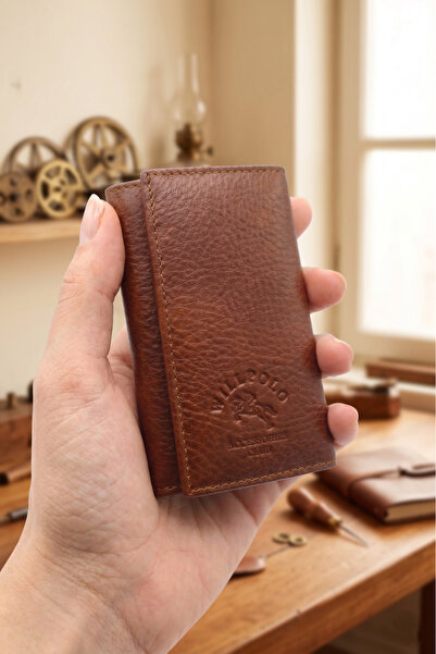 willpolo Genuine Calfskin Leather 6-Hook Tan Color Keychain