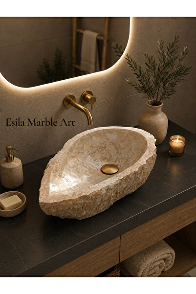 ESİLA MARBLE El Yapımı Doğal Taş Traverten Çanak Lavabo