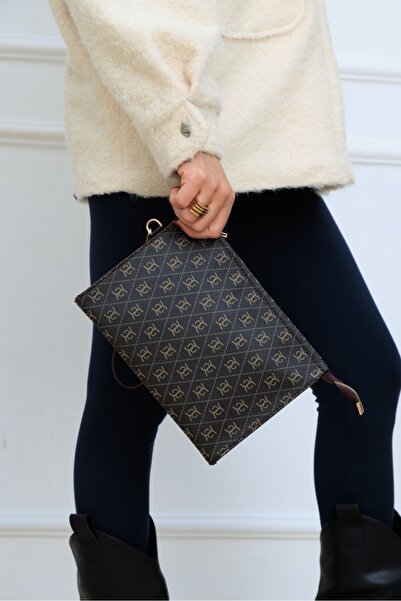 MUBO Women's Monogram Patterned Portfolio Handbag and Clutch with Wristlet