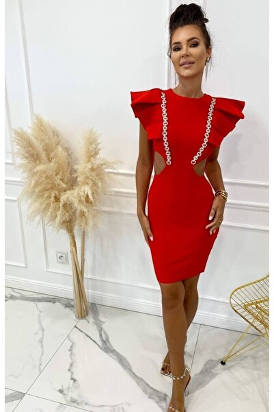 1Moda1Tarz Rochie cu design special, căptușită, cu accesorii frontale și deta...