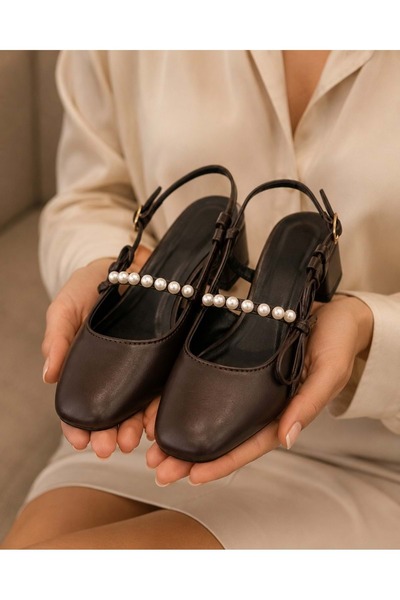 AYAKCİTY Pearl Short Block Heeled Women's Shoes