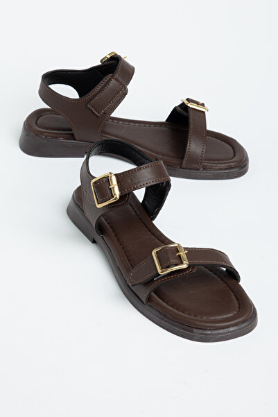 Hale Shoes Women's Single Strap Double Gold Buckle Detailed Daily Comfortable...