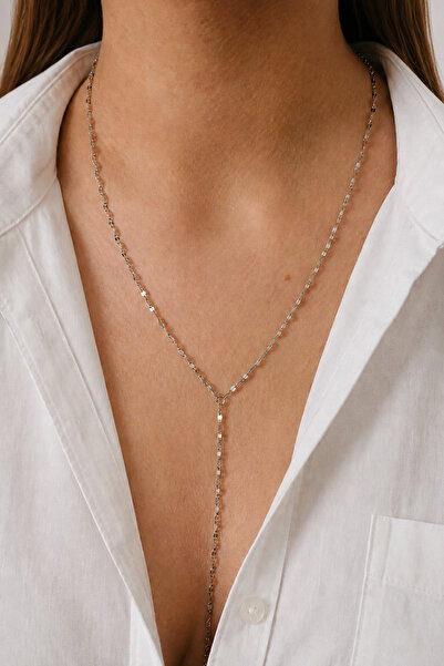 Tixy Pixy 316L Stainless Steel Lip Y Necklace Mirrored Chain Women's Necklace...
