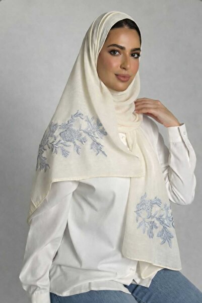 Veil Designer طرحه بوال اوف وايت طبقتين بتطريز علي الطرفين اغصان الورد بالوان...