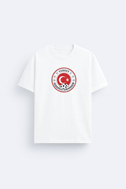 AYDESİGN Turkish Flag Turkey Printed Cotton Fabric White T-Shirt T-Shirt