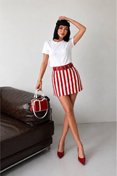 MODA24 KADIN ÇİZGİLİ ETEK