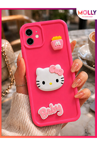 Molly iPhone 11 İçin Magenta Pembe Kenarları Kalın 3d Kabartmalı Hello Kitty ...