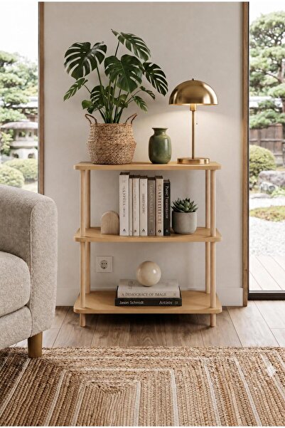 tridihome Modern Minimalist 3 Raflı Kitaplık Ahşap Ayaklı Çok Amaçlı Dekorati...