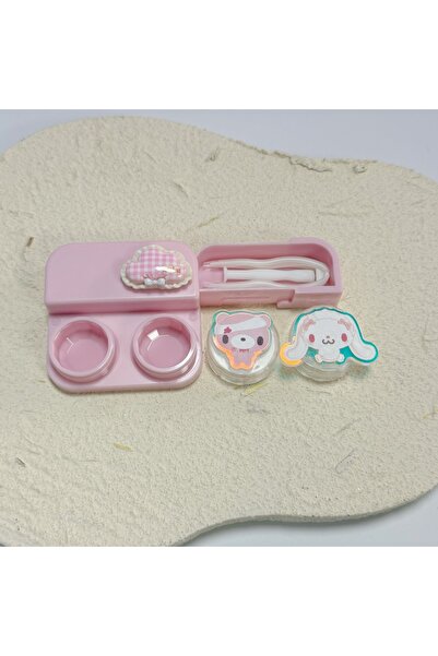 Choice pink Cute pink portable contact lens case with cartoon decor, includes...