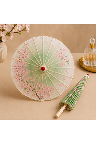 hediyeconcepti Japon Şemsiyesi Dekoratif Çiçek Desenli Ahşap Saplı Uzak Doğu ...