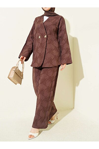 Lavanta Tekstil Leaf Pattern Floral Buttoned Suit
