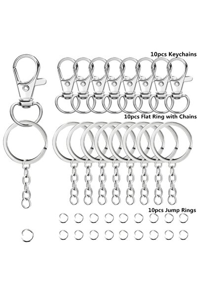 Choice 30pcs silver color 30pcs Swivel Lobster Clasp Keychains with Key Rings...