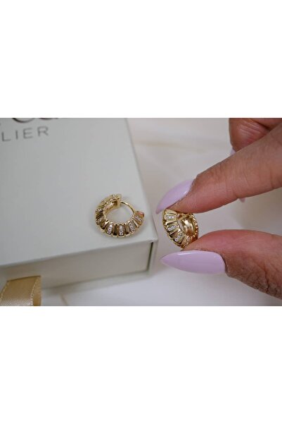 ATELİER TUĞBA KP594 14K ALTIN KAPLAMA ZİRKON TAŞLI VİNTAGE BOMBELİ KÜPE ( İÇ ...