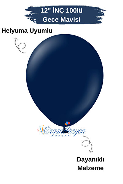 Organizasyon Pazarı Pack of 100 Balloons Midnight Blue 12 Inch Decoration Par...