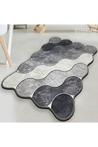 FARİKA Bathmat Non-Slip Underside Size: 70 X 120 Cm Circle - Grey
