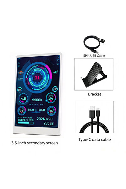 Choice1 شاشة عرض USB ثانوية بيضاء بـ 5 دبابيس، مقاس 3.5 بوصة، بتقنية IPS ومنف...